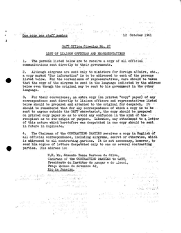 One Copy Per Staff Member 12 October 1961 GATT Office Circular No. 87