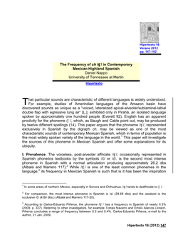 The Frequency of Ch/T∫/ in Contemporary Mexican Highland