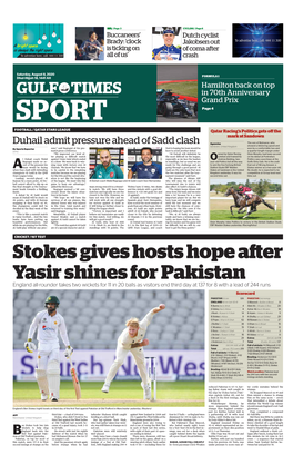 Stokes Gives Hosts Hope After Yasir Shines for Pakistan