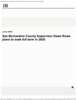 San Bernardino County Supervisor Dawn Rowe Plans to Seek Full Term in 2020 – Daily Bulletin