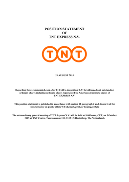 Position Statement of Tnt Express N.V