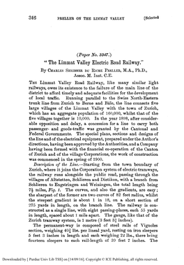 The Limmat Valley Electric Road Railway.” by CHARLESSHEIBNER DU RICEEPRELLER, M.A., Ph.D., Assoc