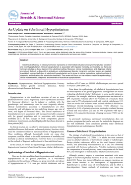 An Update on Subclinical Hypopituitarism Paula Andujar-Plata1, Eva Fernandez-Rodriguez1 and Felipe F