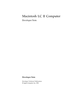 Macintosh LC II Computer Developer Note