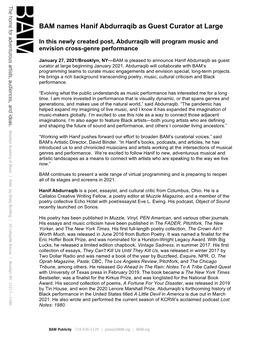 BAM Guest Curator at Large Hanif Abdurraqib