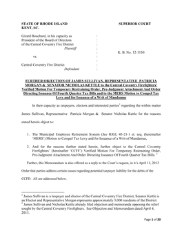 President of the Board of Directors : of the Central Coventry Fire District : Plaintiff : : K