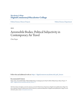 Aeromobile Bodies: Political Subjectivity in Contemporary Air Travel Chris Pieper