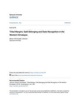 Tribal Margins: Dalit Belonging and State Recognition in the Western Himalayas