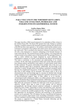 Paka Volcano in the Northern Kenya Rift: Volcanic Evolution, Petrology and Insights Into Its Geothermal System