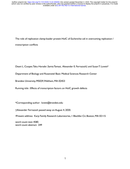 The Role of Replication Clamp-Loader Protein Holc of Escherichia Coli in Overcoming Replication