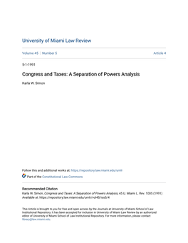 Congress and Taxes: a Separation of Powers Analysis