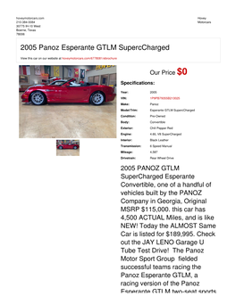 2005 Panoz Esperante GTLM Superccharged | Boerne, Texas