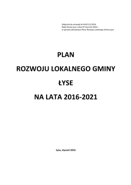 Plan Rozwoju Lokalnego Gminy Łyse Na Lata 2016-2021