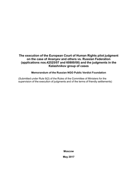 The Execution of the European Court of Human Rights Pilot Judgment on the Case of Ananyev and Others Vs