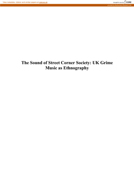 British Hip Hop, Garage and Grime As Ethnography