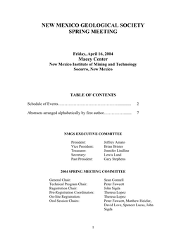 2004 Macey Center New Mexico Institute of Mining and Technology Socorro, New Mexico