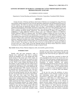 Genetic Diversity of Hariana and Hissar Cattle from Pakistan Using Microsatellite Analysis