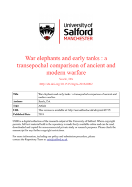 War Elephants and Early Tanks : a Transepochal Comparison of Ancient and Modern Warfare Searle, DA
