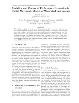 Modeling and Control of Performance Expression in Digital Waveguide Models of Woodwind Instruments