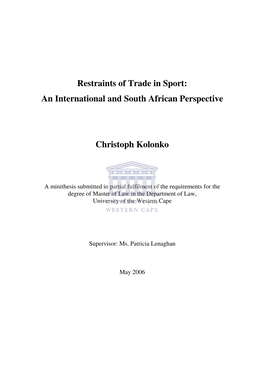 Restraints of Trade in Sport: an International and South African Perspective