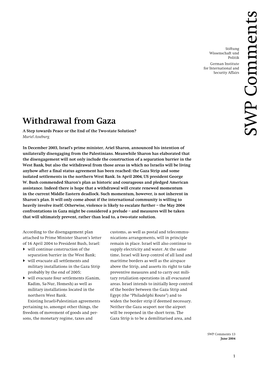 Withdrawal from Gaza a Step Towards Peace Or the End of the Two-State Solution?