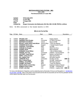 MENTION-IN-DESPATCHES CITATIONS (MID) 1993 to 2005 First Announcements on 13 June 1993