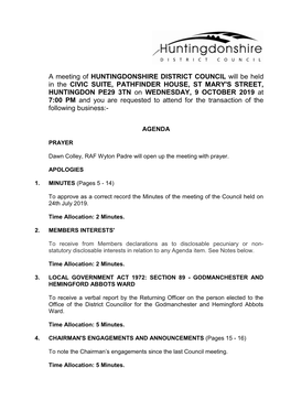 (Public Pack)Agenda Document for Council, 09/10/2019 19:00