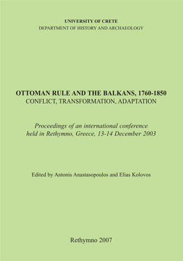 Ottoman Rule and the Balkans, 1760-1850 Ott Oman