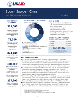 South Sudan Crisis Fact Sheet #40 May 2, 2014