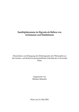 Sandhiphänomene Im Rigveda Als Reflexe Von Archaismen Und Dialektismen