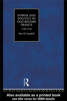 Power and Politics in Old Regime France 1720-1745