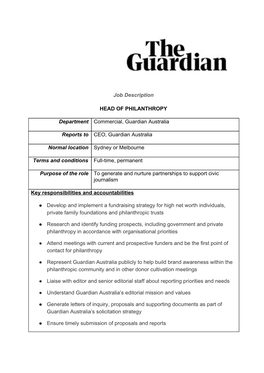 Job Description HEAD of PHILANTHROPY Department