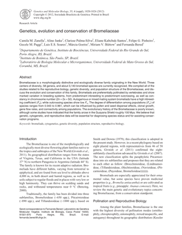 Genetics, Evolution and Conservation of Bromeliaceae