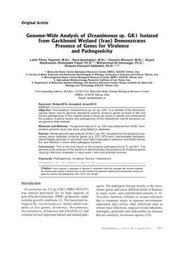 Genome-Wide Analysis of Oceanimonas Sp. GK1 Isolated from Gavkhouni Wetland (Iran) Demonstrates Presence of Genes for Virulence and Pathogenicity