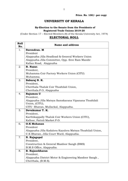 Electoral Roll of Presidents of Registered Trade Unions