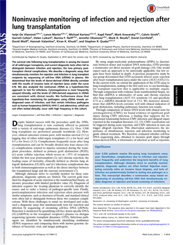 Noninvasive Monitoring of Infection and Rejection After Lung Transplantation