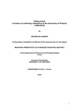 Taking Stock: a History of Collecting Collections at the University of Pretoria (1908-2014)