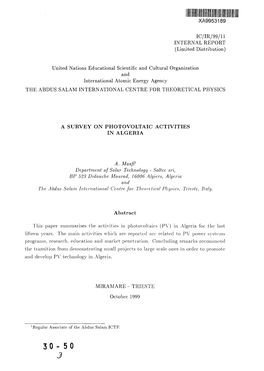 A SURVEY on PHOTOVOLTAIC ACTIVITIES in ALGERIA Abstract