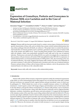 Expression of Granulisyn, Perforin and Granzymes in Human Milk Over Lactation and in the Case of Maternal Infection