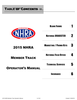 2015 NHRA Member Track Operator's Manual 1 of 120 Created 11/26/2014
