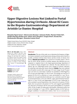 Upper Digestive Lesions Not Linked to Portal Hypertension During Cirrhosis: About 82 Cases in the Hepato-Gastroenterology Department of Aristide Le Dantec Hospital