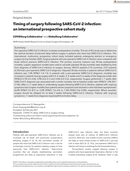 Timing of Surgery Following SARS‐Cov‐2 Infection
