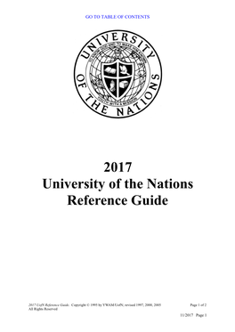 2017 University of the Nations Reference Guide