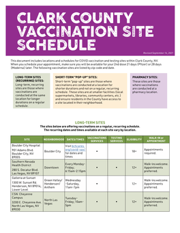 Clark County Vaccination Site Schedule