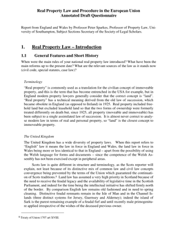 England and Wales by Professor Peter Sparkes, Professor of Property Law, Uni- Versity of Southampton, Subject Sections Secretary of the Society of Legal Scholars