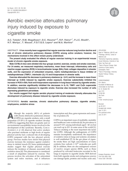 Aerobic Exercise Attenuates Pulmonary Injury Induced by Exposure to Cigarette Smoke