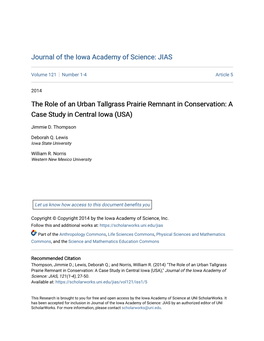 The Role of an Urban Tallgrass Prairie Remnant in Conservation: a Case Study in Central Iowa (USA)