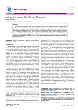 The Myth of Mestizajes Linnete Manrique* Media and Communications, Goldsmiths University of London, UK