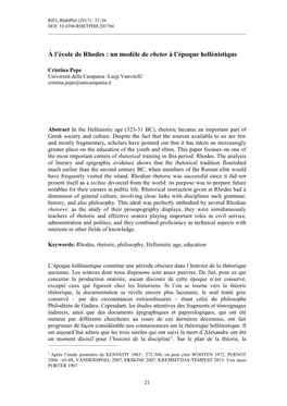 À L'école De Rhodes : Un Modèle De Rhetor À L'époque Hellénistique