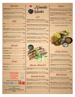 Nawabs Kebabs Menu July 2 2019 Handout